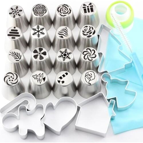 25 Pcs Christmas Design Russian Icing Piping Tips Cookie Cutter Cupcake Biscuits Decoration Nozzles Pastry Dessert Baking Tools