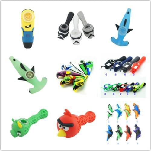 5pc Creative 7 design Funny silicone Hand weeding Pipes with glass bowl unbreakable tobacco colorful Pipe for smoking spoon pipe
