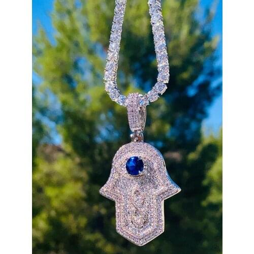 Promotion Wholesale Hip Hop Bling Men Jewelry High Quality Micro Pave CZ Engrave Infinity Hamsa Hand Pendant Necklace