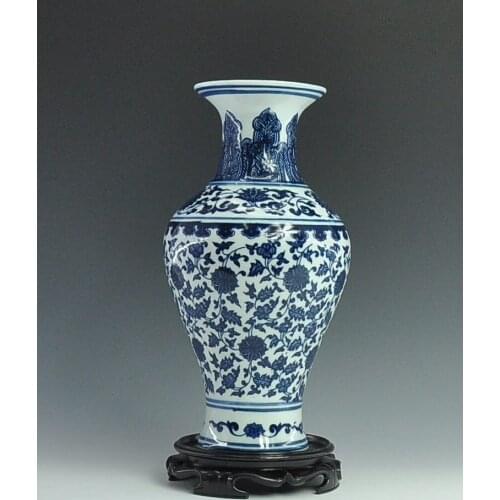 Antique Chinese Blue And White Ceramic Porcelain Vase With Qing Qianlong Mark