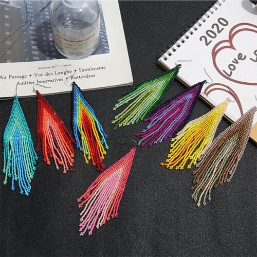 Free Shipping HER047 100Pairs/lot Bohemian Colorful Earrings W Beads Fashion Women Wearing Jewelry Wholesales High Quality