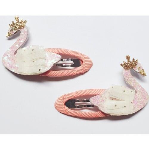 Boutique 10Sets Fashion Cute Glitter Tiaras Swan Snap Clips Solid Crown Cartoon Bird Hairpins Princess Headwear Hair Accessories