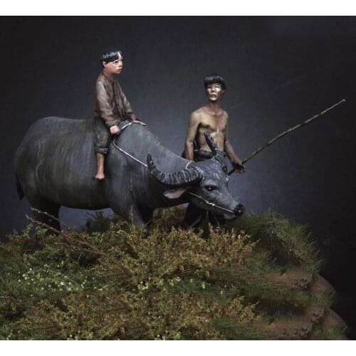 Resin Figure 1/35 modern child and cattle in summer Model Unassambled Unpainted Figure Building Kit