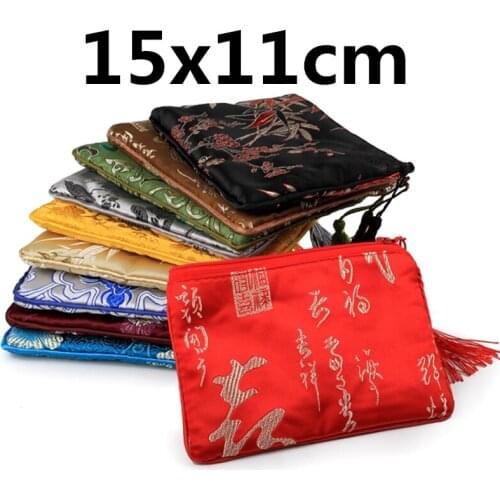 Cotton filled Tassel Cloth Craft Zipper Bags Chinese Silk Jewelry Pouch Gift Packaging Bag Makeup Storage Bag 10pcs/lot