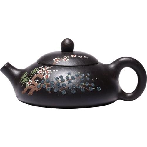 Chinese Yixing tea pots Purple Clay Teapot Raw ore black mud Plum blossom kettle Handmade Customized Boutique Puer Teaware 150ml