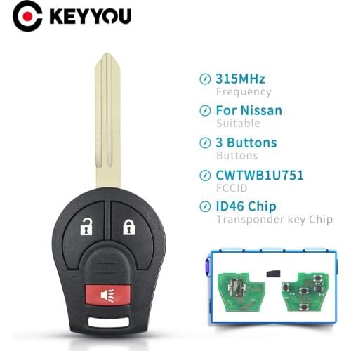 KEYYOU 5pcs CWTWB1U751 3/4 Button 315MHZ Remote Car Key For Nissan Sunny Oem Factory Keyless Entry ID46 Chip Fob Transmitter