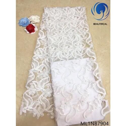 BEAUTIFICAL african lace fabrics High quality nigerian tulle lace sequins mix beads for dress lace embroidery fabric ML1N879
