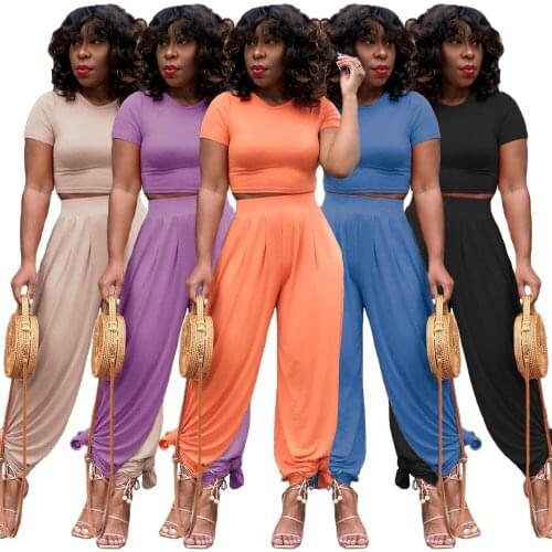 Summer New Fashion Womens Sexy Solid Color Short Blouse Wide Leg Trousers T-Shirt Fashion Casual Yoga Wear Two-Piece Suit