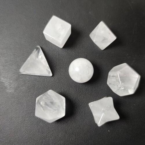 7pcs Crystal Quartz Platonic Solids Sacred Geometric Set Crystal Geometric Set