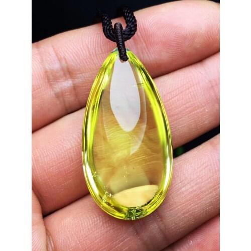 Natural Yellow Citrine Quartz Crystal Water Drop Pendant 38x20x14mm Gemstone Women Men Fashion Stone Wealthy Bead Necklace AAAAA