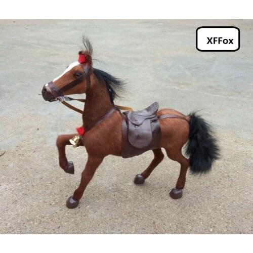 New real life brown horse model plastic&furs simulation rise up leg horse doll with saddles gift about 24x23cm xf1857