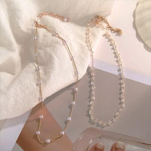 Pearls necklaces chokes women crystal choker necklace link chain female Korean new short Necklace chain jewelry Choker