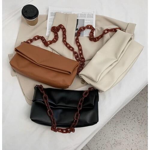 Casual Solid Color Crossbody Shoulder Bags Women Simple PU Leather Thick Chain Clutch Elegant Lady Travel Long Handbag сумка