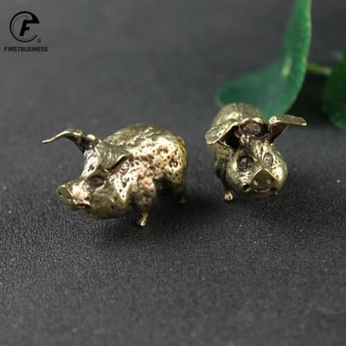 Retro Copper Chinese 12 Zodiac Flying Pig Statue Home Decoration Antique Brass Lucky Animal Figurine Small Table Desk Ornaments
