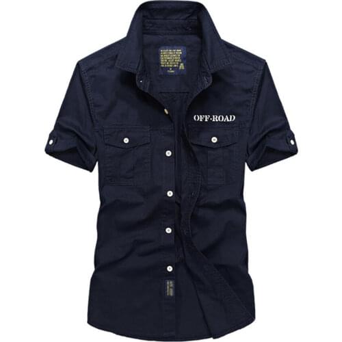 Summer Short Sleeve Shirt Mens Casual Trend Turn Down Collar Solid Color Cotton Army Military Shirts camisa masculina chemise