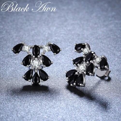Romantic 925 Sterling Silver Black Spinel Trendy Engagement Earrings for Women Fine Jewelry oorbellen Bijoux I049