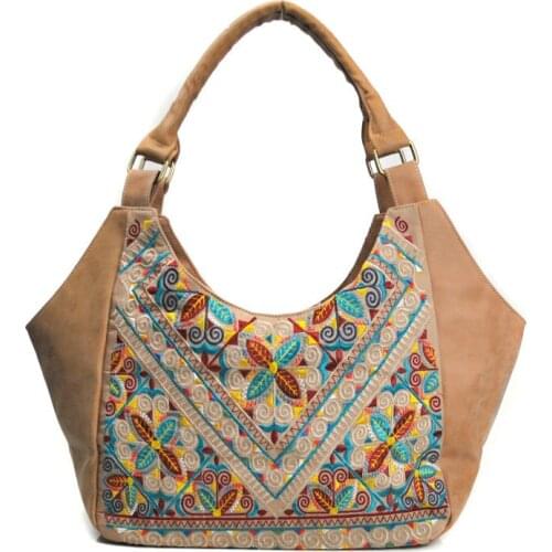 Chinese style embroidered handbag, ethnic style vertical square bag, pu leather womens handbag, Bangkok bag, retro embroidery