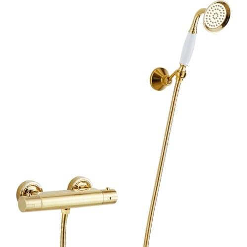 Bathroom Thermostatic Bathtub Shower Faucet Set Gold Brass Hot and Cold Wall Mounted Mixer Shower Set Tap Shower Crane Torneiras