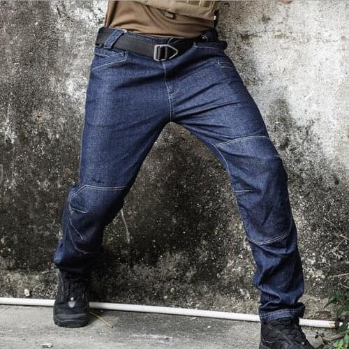 Outdoor Hiking Jeans Men Urban Cargo Casual Pants Military Tactical Training Pants Male Stretch Slim Multi-pocket Trousers