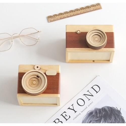 Unique imitation camera modeling office small wooden storage box Wooden pen holder desktop decorative box