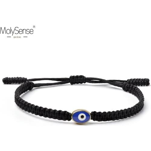 MolySense Handmade Eternal Turkish Lucky Evil Eye Bracelets Blue Eye Designer String Thread Black Rope Braided Rope Jewelry