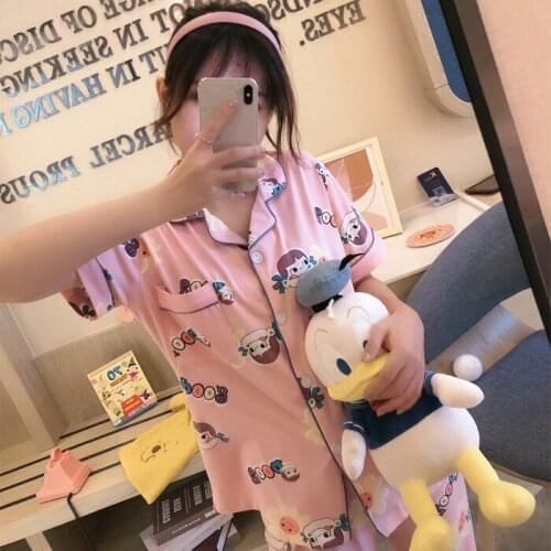 Spring and Summer Pajamas Women 's Thin Cardigan Short-Sleeved Trousers Korean Cute Milk Silk Home Suit