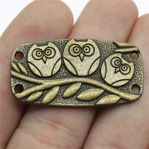 WYSIWYG 4pcs 37x19mm Antique Bronze Color Owls Charms Bird Charms Owls Connector Charms