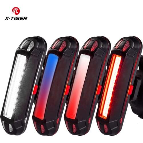 X-TIGER Cycling Flashlight Bike Tail Light IPX5 Waterproof 500mAh MTB Bicycle Rear Light USB Charging 5 Modes With COB Lamp