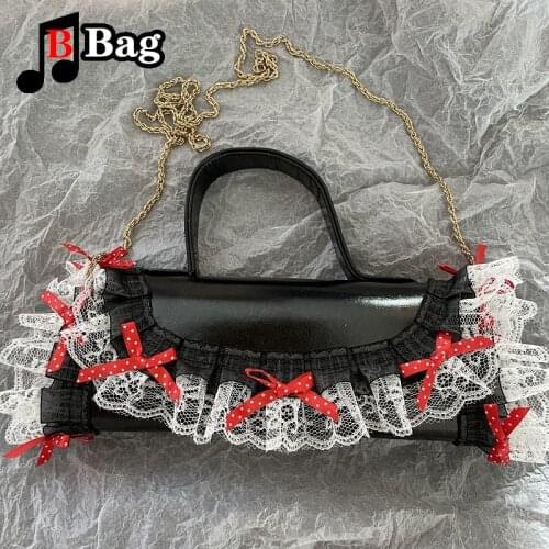 Womens shoulder bag goth girl style retro bag Lolita Lace bow Handbag messenger bag female Pu leather underarm Bag Satchel