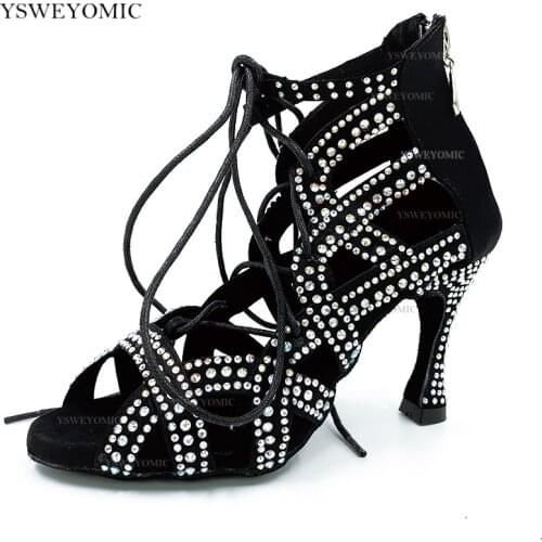 2020 Winter Indoor Soft Insole Rhinestones Dance Boot High Quality Customized Color Bachata Salsa Ballroom Dance Shoes For Girls