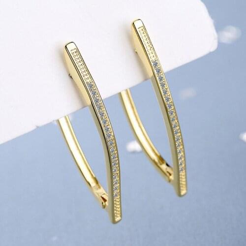 KOFSAC Fashion Personality Silver Color Hoop Earrings Women Gifts Party Letter V Irregular Triangular Zircon Long Ear Jewelry