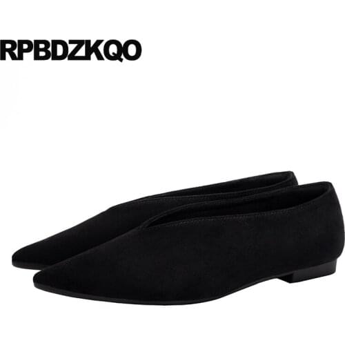 Suede flats black slip on chinese large size china fashion european designer shoes women luxury 2019 pointed toe casual ladies