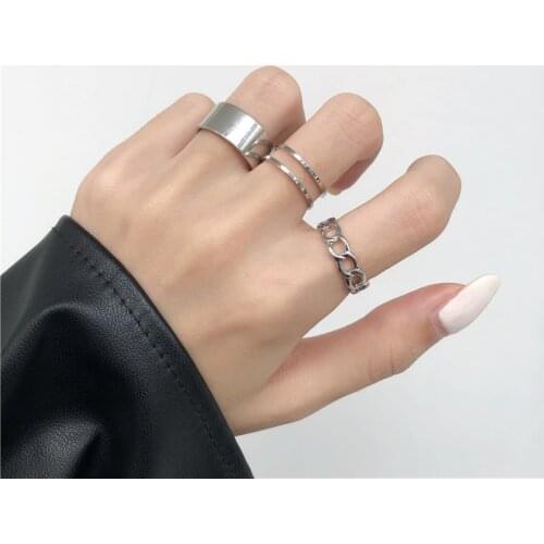 2021 New Fashion Simple Design anillos Vintage Silver Color Joint Rings Sets for Women Jewelry Korean Chains Version Joint Rings