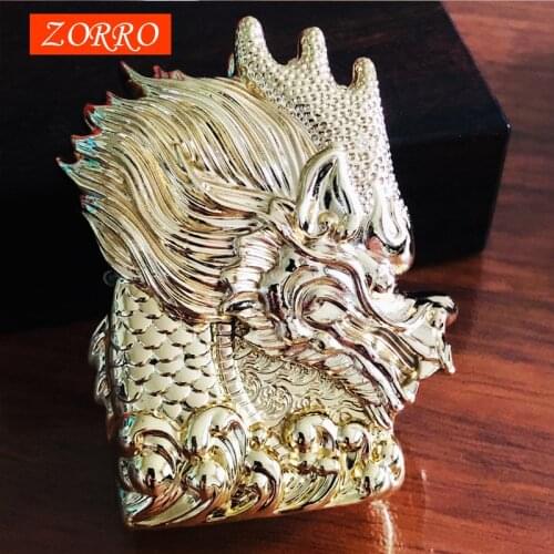 ZORRO Brass Kerosene Windproof Lighter Flint Fire Starter Creative Armor Emperor Dragon be Collected Personality Gifts For Men