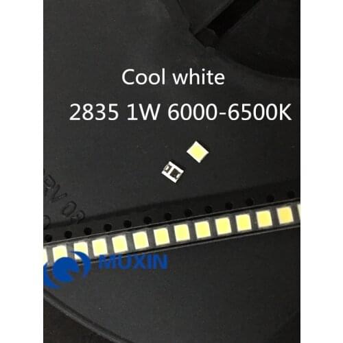 100PCS/Lot SMD 2835 LED Beads Cool white 3V 1W 100LM 6000-6500K