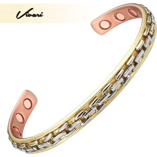 Vivari 2018 Trendy Healing Gold Plating Magnetic Bracelet for Women Jewelry Pure 100% Copper Men Bangle Wristband Gift Charm