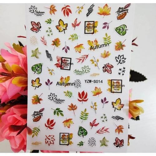 3D Nail Art Sticker Colorful Maple Leaf Nails Decoraciones foil Fall Autumn Stickers for Manicure Sliders Accesorios