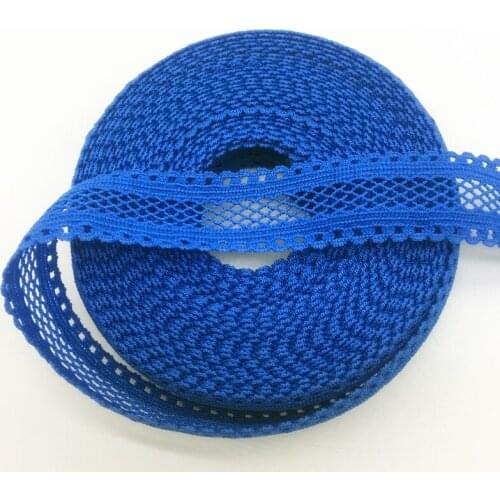 5Yards/lot 5/8" 15mm Blue Bilateral Lace Grid Fold Over Elastic Spandex Lace Ribbon