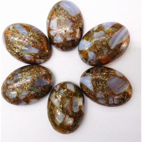 6Pcs 25x18x7mm Gray And Brown Gold Sea Sediment Jasper & Pyrite Oval Cab Cabochon DIY Jewelry Making Accessories M323