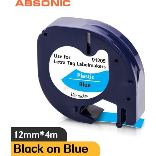 Absonic 91205 91335 91225 Printer Ribbon 12mm Replace DYMO LT Label Tape Plastic Black on Blue Sticker for Letratag LT-100H 2000