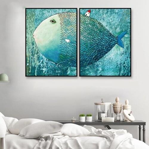 Abstract Canvas Art Animals Wall Art Canvas Painting Nordic Posters And Prints Big Fish Wall Pictures For Bedroom For Kids Decor