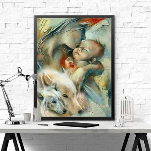 New Diy 5d Diamond Painting Abstract Mother Baby Diamond Embroidery Full Square Round Diamond Rhinestone Home Decor Wolf Picture