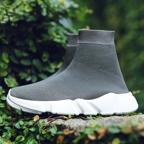 Big Size High Top Summer Sports Shoes Womens Sneakers Socks Men Sport Shoes Women Running Gray Knitting Tennis Femme Flat A-524