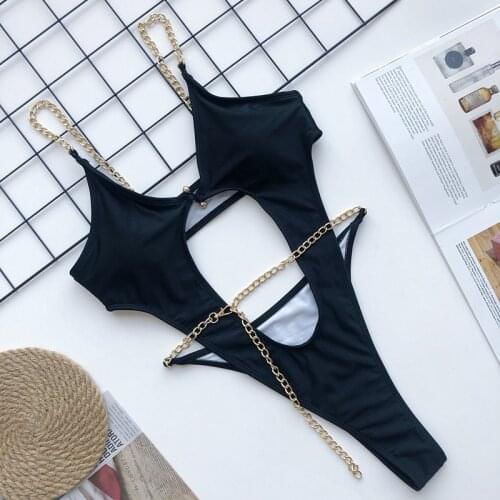 Brazilian Thong One Piece Swimwear Women Hollow Sexy Swimsuit Chain Biquini Maio Mujer Trikini Banador Monokini Bikini Badpak
