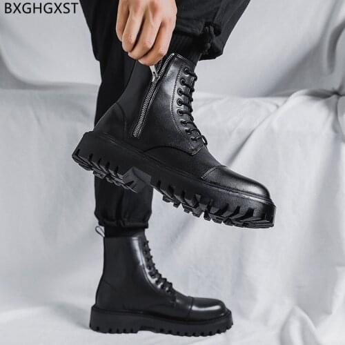 Black Motorcycle Boots for Men Male Winter Boots Men Leather Casual Shoes Man Martin Boots for Man 2021 Luxury Outdoor Shoes Men