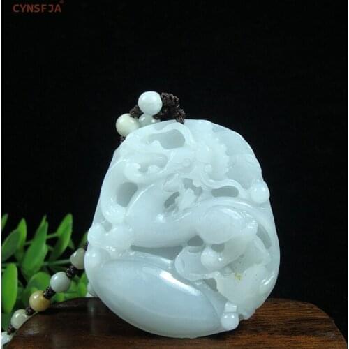 CYNSFJA Real Rare Certified Natural Grade A Burmese Jadeite Mens Amulets Charms Chinese Dragon Jade Pendant High Quality Hand Carved Artworks High Quality Best Gifts