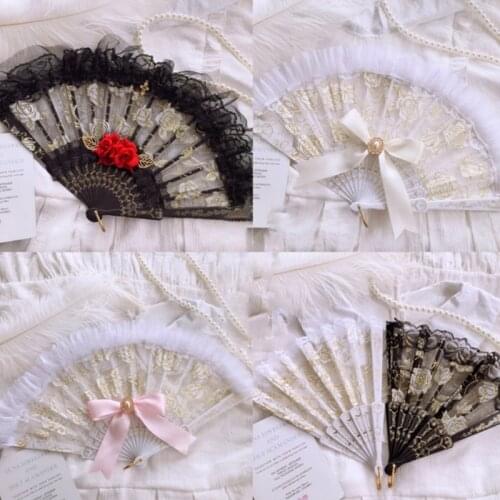 Elegant Embroidered Flower Rose Pattern Sequin Folding Handheld Hand Fan Hand-Crafted Black/White Gothic Hand Fan
