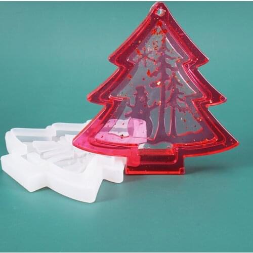 DIY Crystal Resin Mold Christmas Tree Snowman Pendant Tag Decoration Epoxy Resin Casting Mold Ornament Mirror Silicone Mold