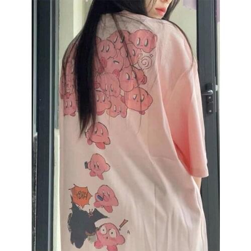 Cute Cartoon T Shirt Streerwear Japan 100% Cotton Summer Tops Streetwear Long Sleeve Tees Harajuku Oversized Funny T Shirt Femme