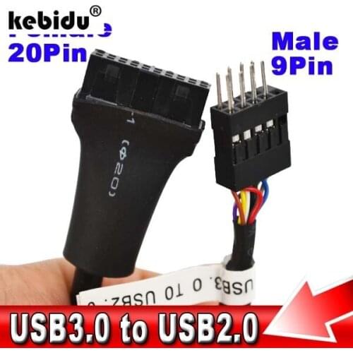 Kebidu 5pcs Mainboard Motherboard USB 3.0 20Pin Female to USB 2.0 9pin Male Housing Extension Adapter Cable Length 13CM